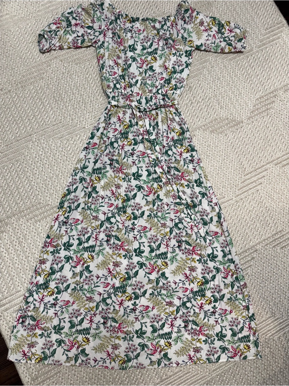 Jump White Floral Off-Shoulder Maxi Dress with Green and Pink Print